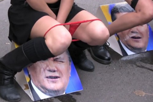 most bizarre protests, urinate on Ukrainian president